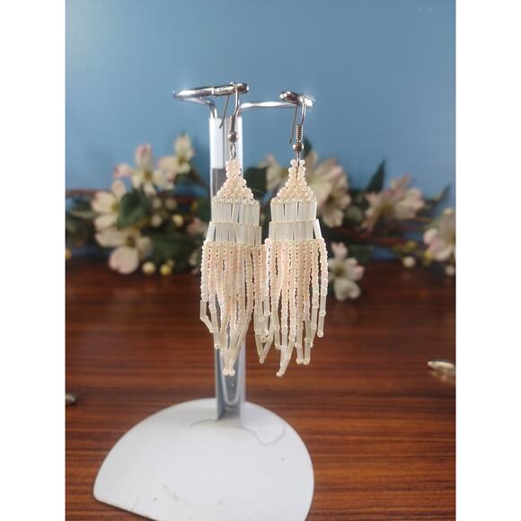 Southwestern Seed Bead Pink Dangle Drop Earrings Southwest Boho Jewelry - Picture 3 of 7